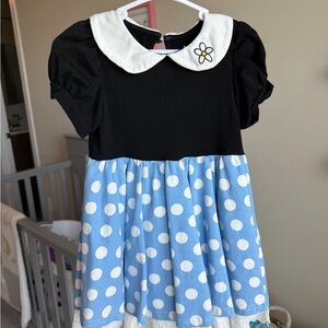 Taylor Joelle Vintage Minnie Mouse Black & Blue Polka Dot Peter Pan Collar Dress